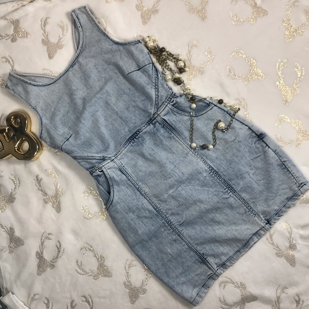Only Acid Wash Denim Mini Dress Sz 36 C02)